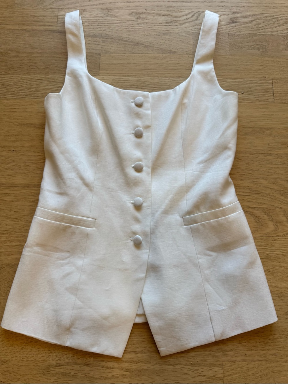 Wayf White Sleeveless Top with Covered Button Placket